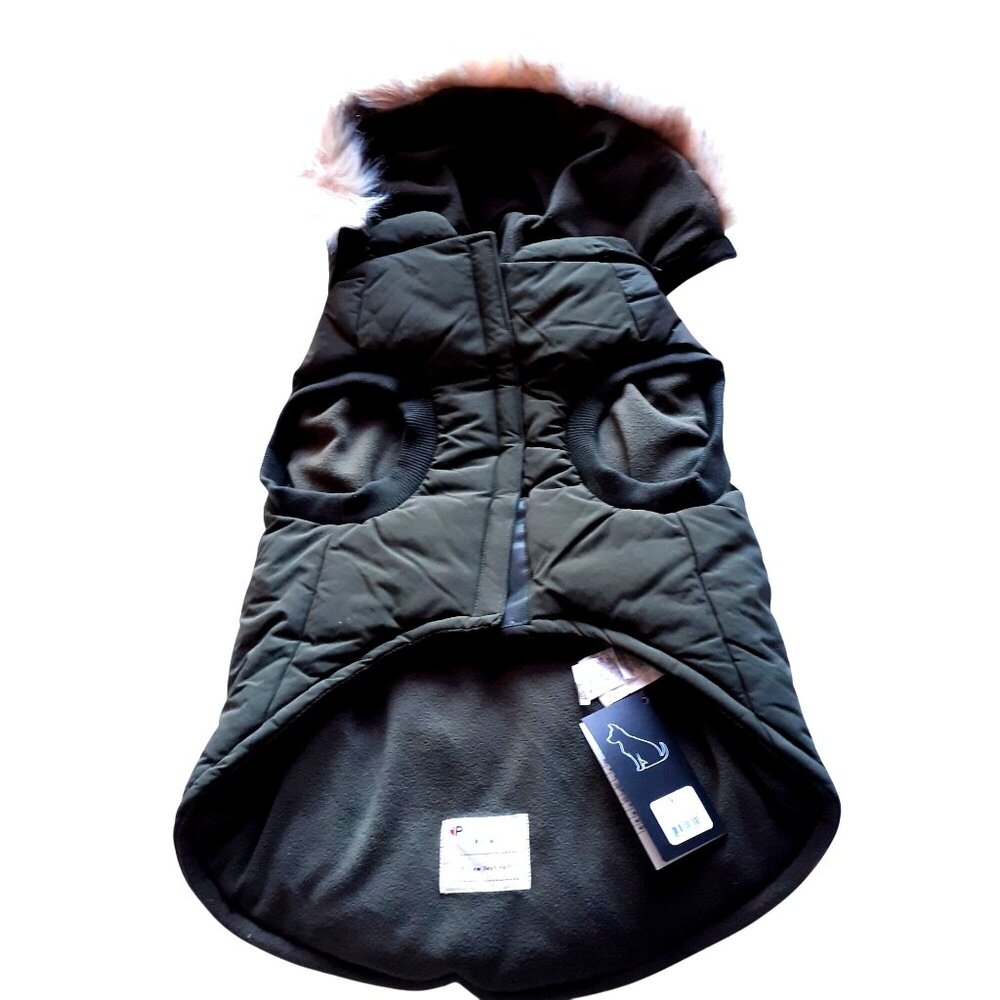 Parjar Pup Zeus Jacket for Dogs w/Faux Fur Trim Military Green XL NEW - Picture 5 of 11